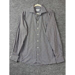 Eton‎ Shirt Men Large Brown Blue Gingham Check Contemporary Fit Long Sleeve